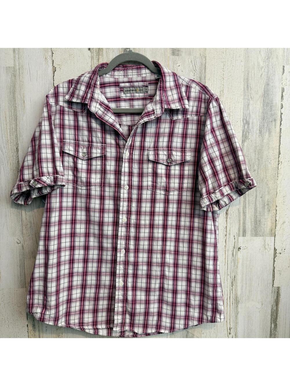 Paperdenim & Cloth Men's Large Plaid Button Down Shirt Short Sleeve
